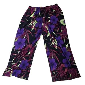 ♥️TravelSmith Wide Leg Bold Floral Print Pants with Elastic Waist Size M EUC